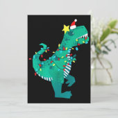 Groene Regenboog Dinosaurus Brul Kerst Winter Feestdagenkaart (Staand voorkant)