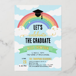 Groene Regenboog Wolken Laten we de Afgestudeerde  Folie Uitnodiging
