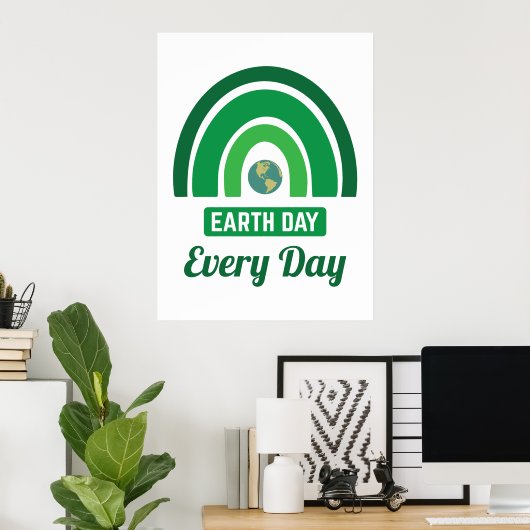 Groene regenboogmilieuactivistendag Aarde elke dag Poster (Thuiskantoor)