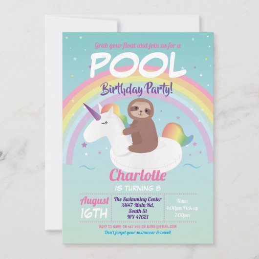 Groene regenboogpool Birthday Unicorn Float Kaart (Voorkant)