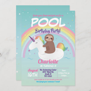 Groene regenboogpool Birthday Unicorn Float Kaart