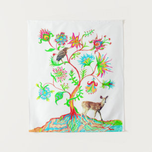 Groene reiger en herten wandkleed