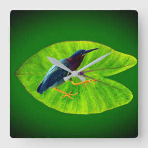 Groene reiger vierkante klok