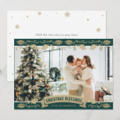 Groene Religieuze Holly-foto kerstzegeningen Feestdagenkaart (Voorkant / Achterkant)