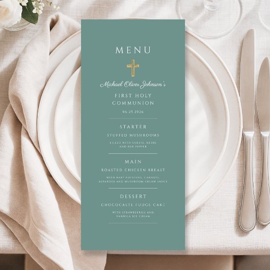 Groene religieuze kruis jongen eerste communie menu