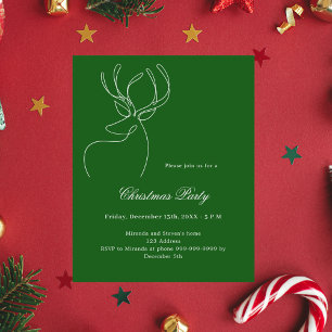 Groene rendier-doodle kerstfeest uitnodiging