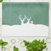 Groene rendier familie herten sneeuw kerstsalie theedoek (Gevouwen)