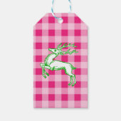 Groene rendier roze gingham cadeaulabel (Achterkant)