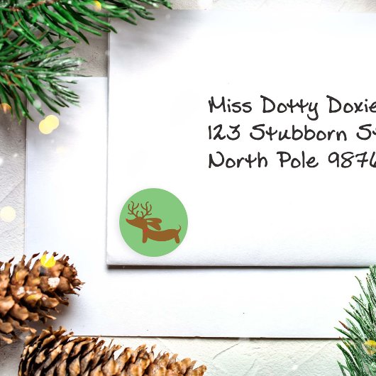 Groene rendieren Dachshund vakantie envelop afdich Ronde Sticker