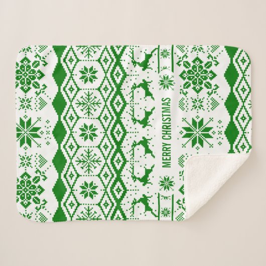 Groene rendieren Kerstmis gebreid Sherpa Deken (Voorkant (horizontaal))