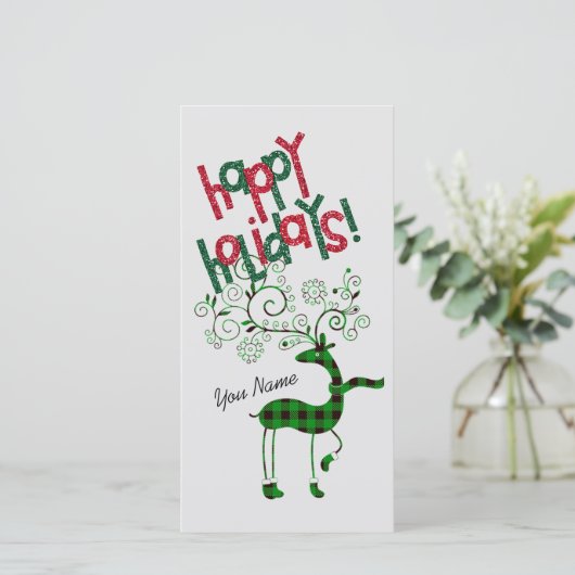 Groene rendieren plat kerst Wenskaart Bedankkaart (Staand voorkant)