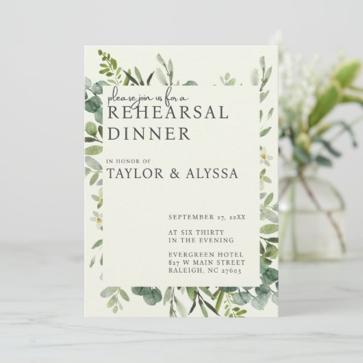 Groene repetitie diner uitnodiging (Staand voorkant)