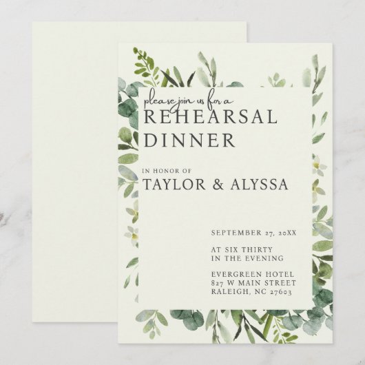 Groene repetitie diner uitnodiging (Voorkant / Achterkant)