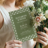 Groene Retro 70s Geometrische Bruiloft Kaart