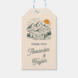 Groene Retro  Berglandschap Bruiloft Cadeaulabel