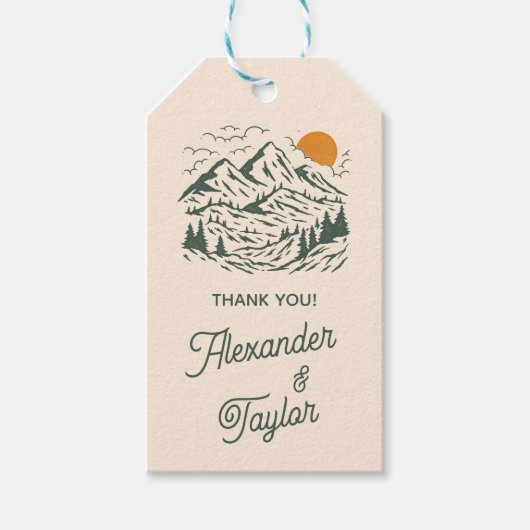 Groene Retro Berglandschap Bruiloft Cadeaulabel (Voorkant)