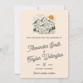 Groene Retro  Berglandschap Bruiloft Save The Date (Voorkant)