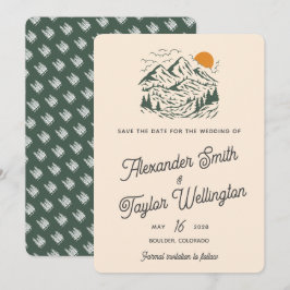 Groene Retro Berglandschap Bruiloft Save The Date