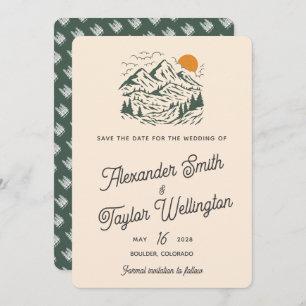 Groene Retro  Berglandschap Bruiloft Save The Date
