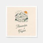 Groene Retro Berglandschap Bruiloft Servet (Voorkant)