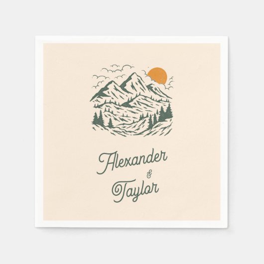 Groene Retro  Berglandschap Bruiloft Servet (Voorkant)