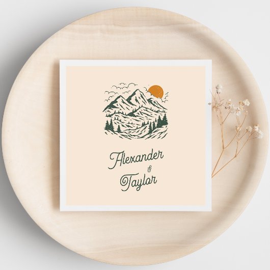 Groene Retro Berglandschap Bruiloft Servet