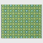 Groene retro bloemen cadeaupapier (Vlak)