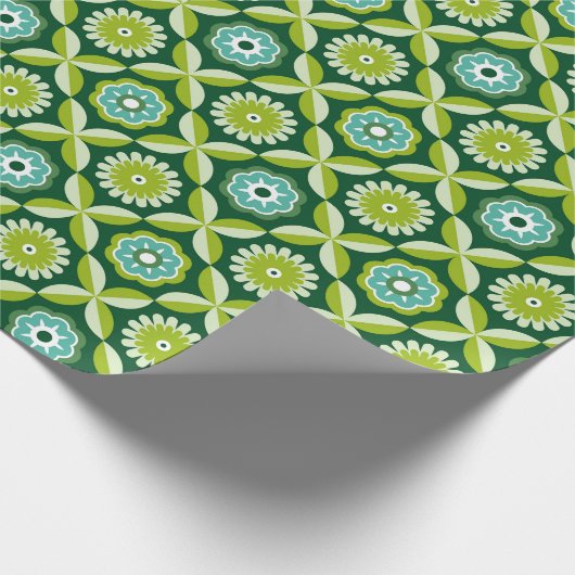 Groene retro bloemen cadeaupapier (Hoek)
