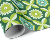 Groene retro bloemen cadeaupapier (Rol Hoek)