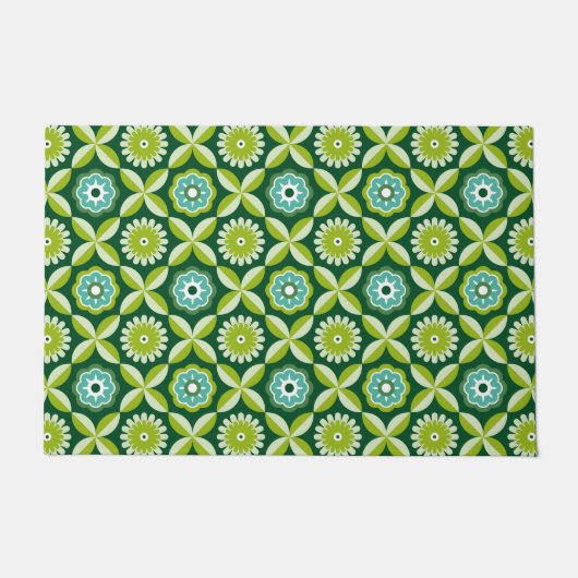 Groene retro bloemen deurmat (Voorkant)