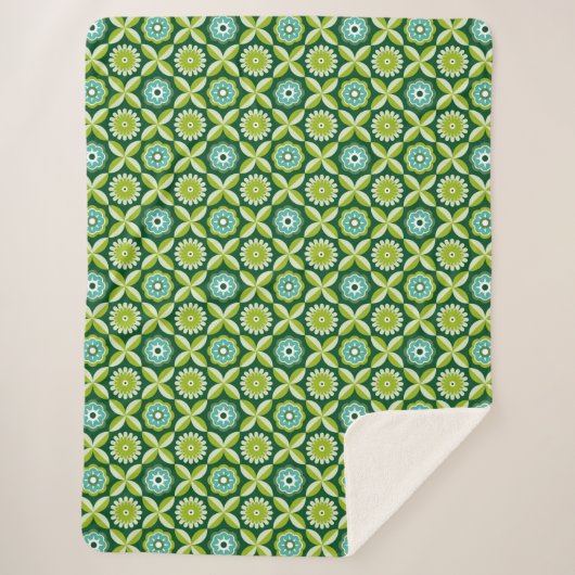 Groene retro bloemen sherpa deken (Voorkant)