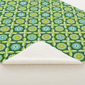 Groene retro bloemen sherpa deken (3/4)
