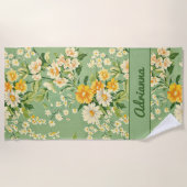 Groene Retro Bloemen Strandlaken (Voorkant)