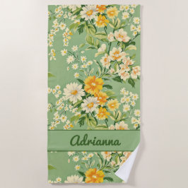 Groene Retro Bloemen Strandlaken