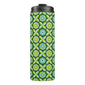Groene retro bloemen thermosbeker (Voorkant)