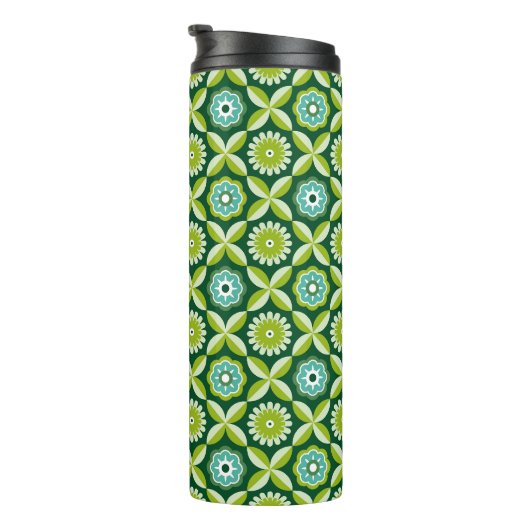 Groene retro bloemen thermosbeker (Geroteerd rechts)