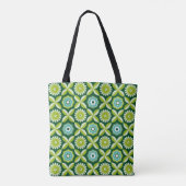 Groene retro bloemen tote bag (Achterkant)