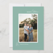 Groene Retro Boho minimalistische brief en foto Feestdagenkaart (Voorkant)