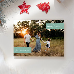 Groene Retro Boho Minimalistische Familie Nieuws F Feestdagenkaart
