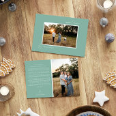 Groene Retro Boho minimalistische foto en brief Feestdagenkaart