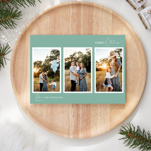 Groene Retro Boho Minimalistische Vijf Foto Collag Feestdagenkaart