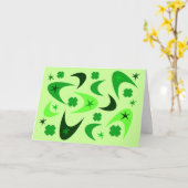 Groene Retro Boomerangs & Shamrocks Kaart (Gele Bloem)