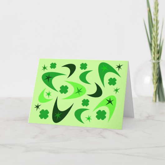 Groene Retro Boomerangs & Shamrocks Kaart (Voorkant)