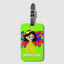 Groene Retro Cartoon Meisje Bagagelabel