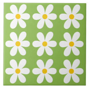 Groene Retro Daisy Bloemen Patroon Tegeltje