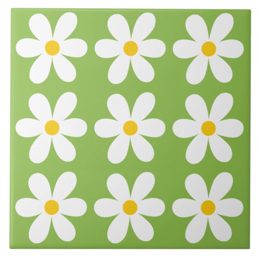 Groene Retro Daisy Bloemen Patroon Tegeltje (Voorkant)