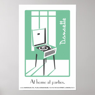 Groene Retro Dansette platenspeler Pop Art poster