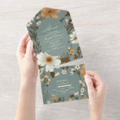 Groene Retro Een beetje Wildflower Baby shower All In One Uitnodiging (Afscheurbaar)