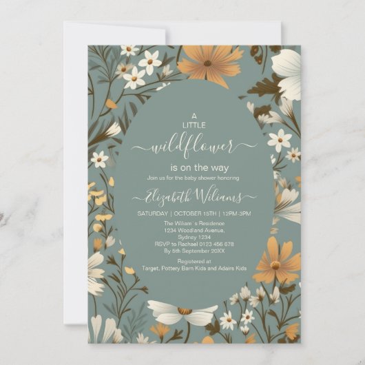 Groene Retro Een beetje Wildflower Baby shower Kaart (Voorkant)