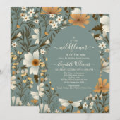 Groene Retro Een beetje Wildflower Baby shower Kaart (Voorkant / Achterkant)